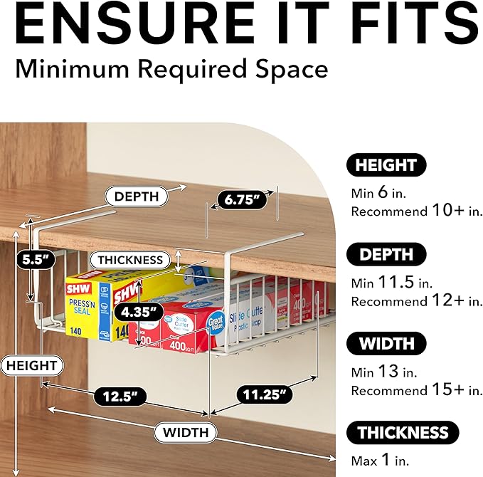 Simple Houseware Under Shelf Basket, White