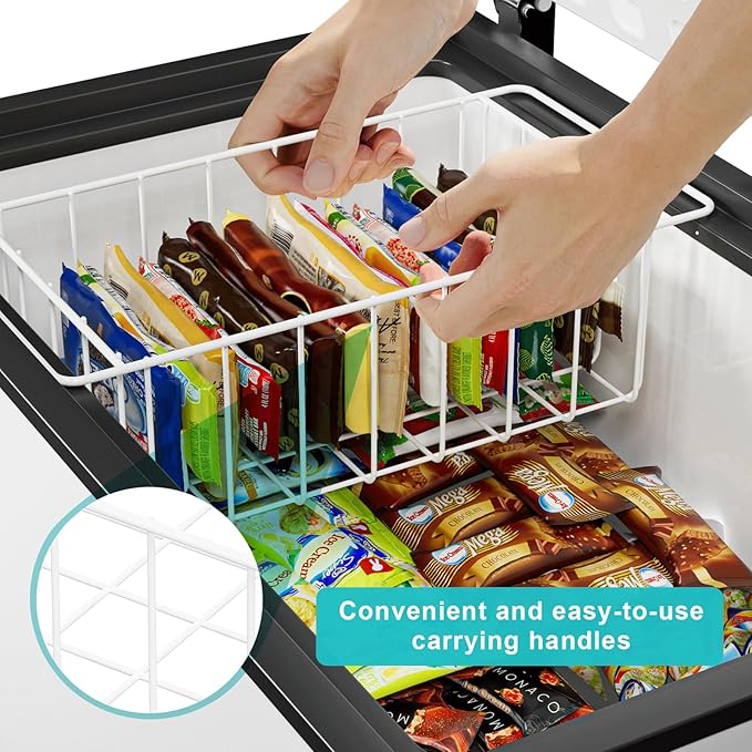 17.5'' Chest Freezer Organizer Basket, Sturdy Metal Wire Pantry Freezer Baskets, Deep Freezer Basket Storage Rack Bins, White, Set of 2