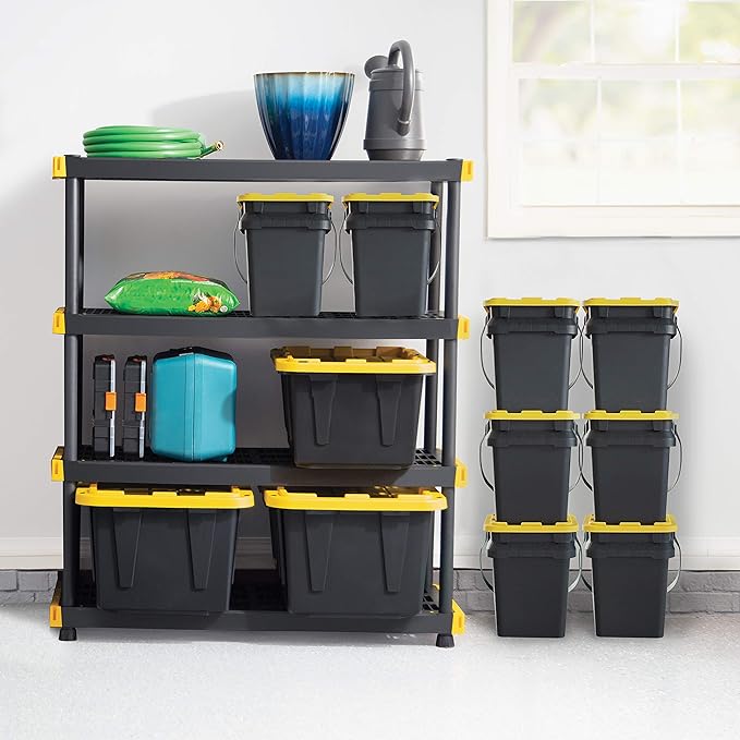 CX BLACK & YELLOW, 5-Gallon Heavy Duty Bucket Tough Storage Container & Snap-Tight Lid, (14.9H x 12W x 13D), Weather-Resistant Design and Stackable Organization Tote [6 Pack]