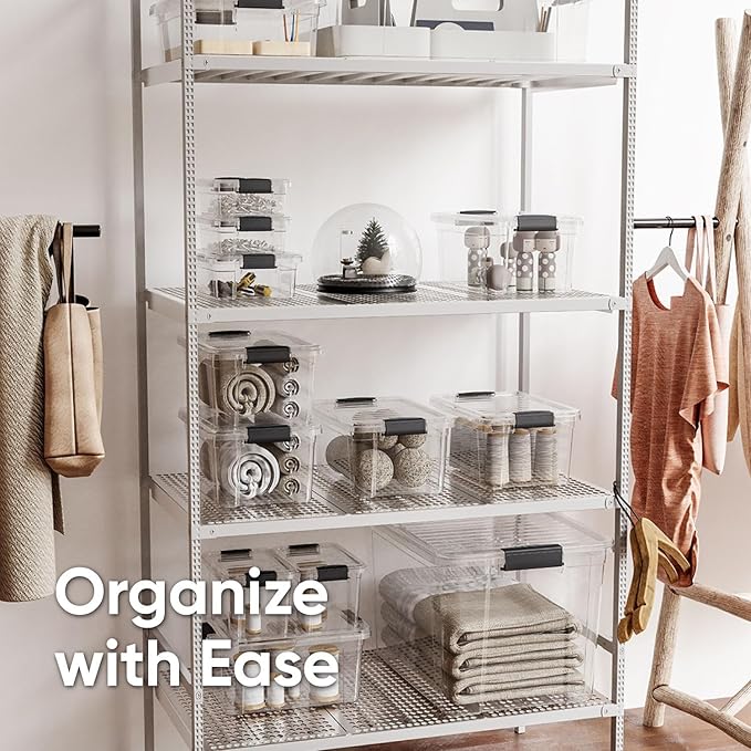 Superio Storage Bins with Lids- 4 Pack, 4.75 Qt Clear Boxes for Organizing, Stackable Plastic Containers- BPA Free, Non-Toxic, Odor Free, Organizer for Home, Office, Dorm