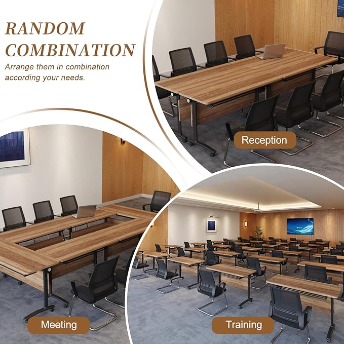 Folding Conference Room Table, Modern Conference Tables with Silent Wheels, Large Rectangular Mobile Training Tables for Office Classroom, Foldable Modular Boardroom Seminar Table (2pack L47.2in)