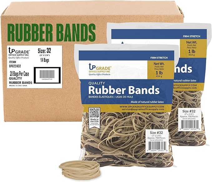 Upgrade Office Supply UPG22432PK2 Rubber Bands, Size 32 (3 x 1/8), 1400 Count, 1 lb 2-Pack, USA