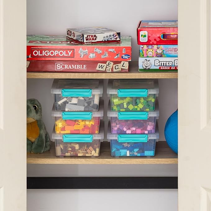 IRIS USA 2 Qt. Small Plastic Storage Bins with Lids, 6 Pack, Clip Box Containers for Craft Storage, Organizing Tote Sensory Bins for Home, Office & Art Supplies, Stackable, Clear