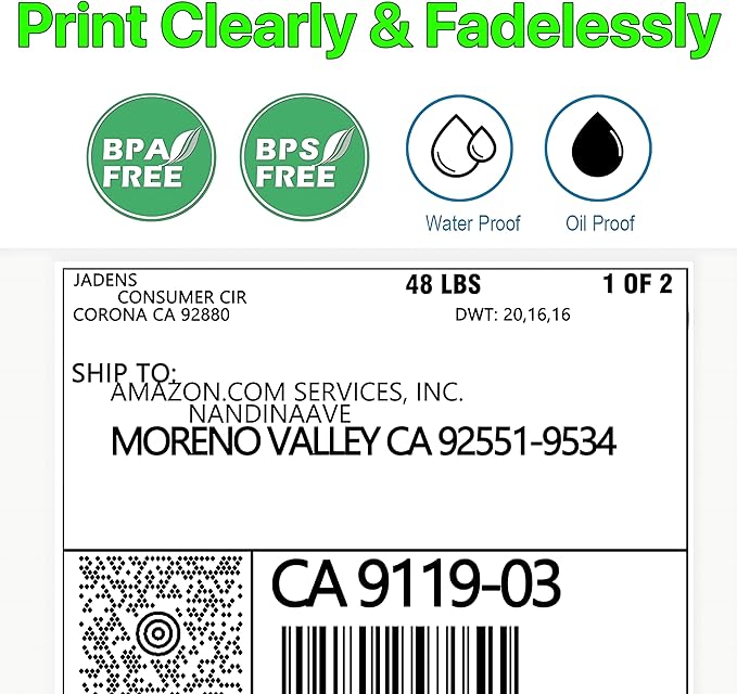 Fanfold 4 x 6 inch Thermal Labels Stack Direct White Strong Adhesive Perforated Postage Shipping Printer Compatible with Zebra SNBC Epson Rollo (3000, Fanfold)