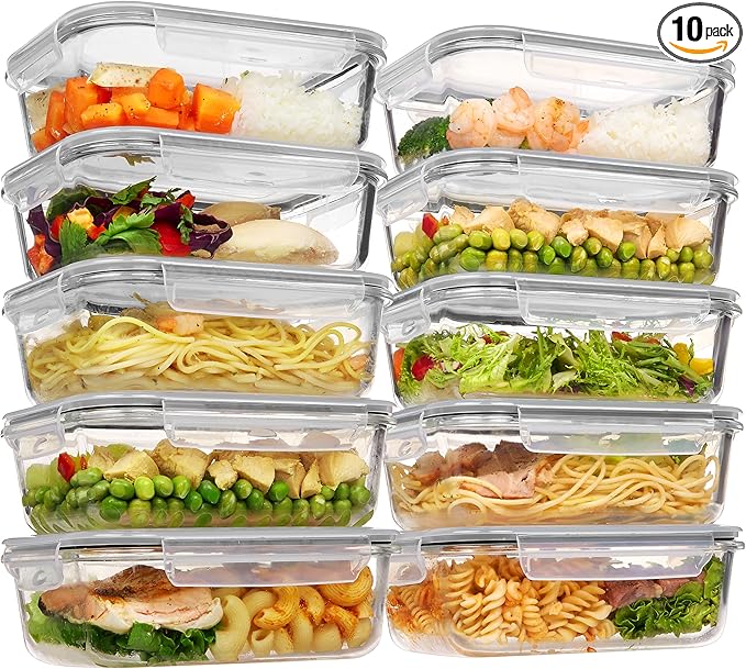 Vtopmart 10 Pack 35oz Glass Food Storage Containers with Lids, Meal Prep Containers, Airtight Reusable Lunch Container Set, Safe for Oven, Microwave, Freezer, and Dishwasher, Grey