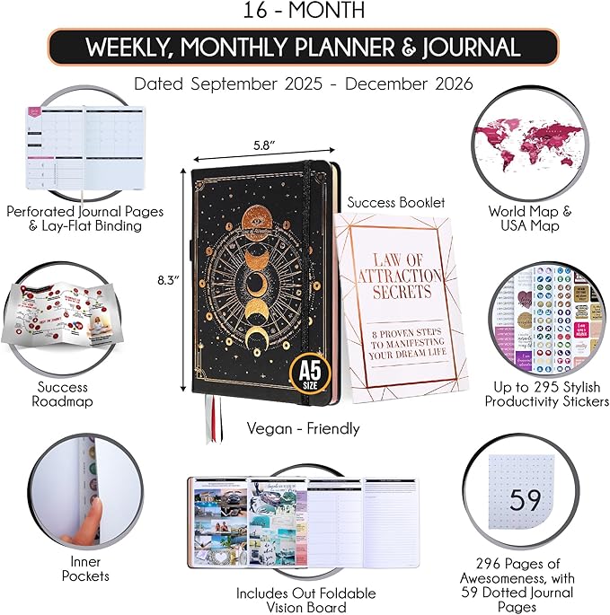 2025-2026 Planner Weekly and Monthly | 16-Month Life Planner to Increase Focus & Productivity | Reduce Overwhelm & Achieve Your Biggest Goals | Include Gift Box & Stickers | Sep 2025-Dec 2026