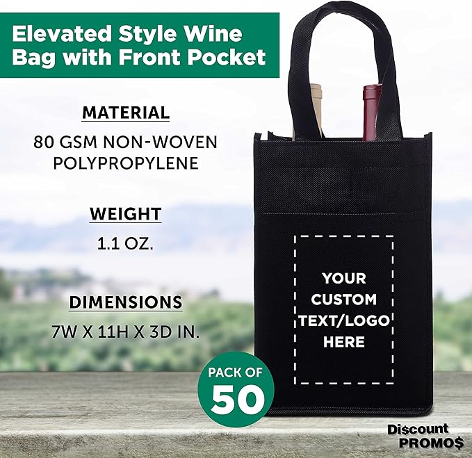 DISCOUNT PROMOS Non-Woven Vineyard Two Bottle Wine Bags