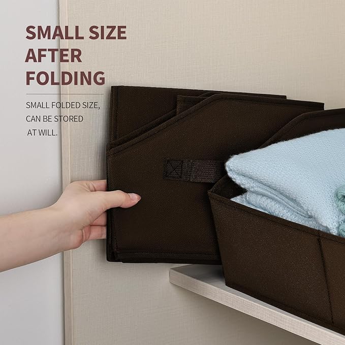 Closet Baskets for Shelves Trapezoid - Decorative Storage Baskets with Handle, Closet Bins for Organization, Shelf Storage Bins for Clothes, Books, Home, Office, 4 Pack, Brown