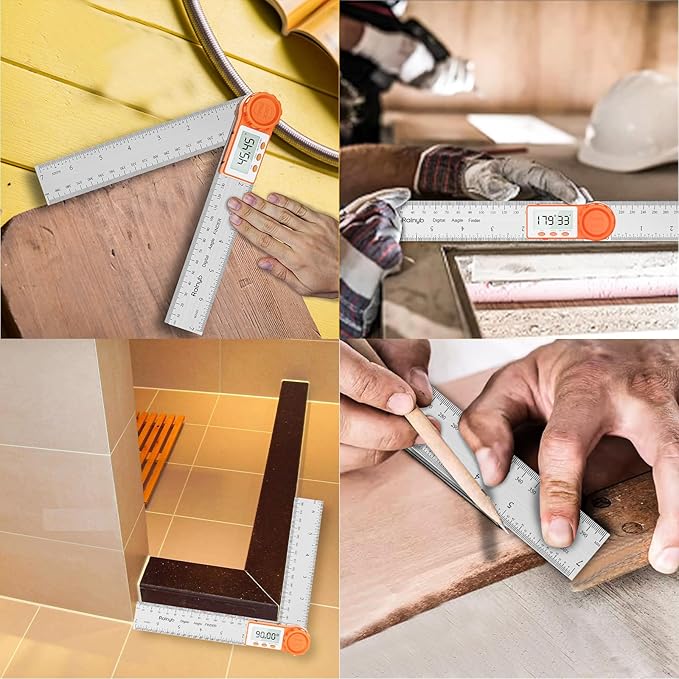 Rainyb Digital Angle Finder Tool 7inch/200 mm 0-360 Degree Stainless Steel Digital Protractor Ruler, Angle Measuring Tool for Carpenters, Woodworkers, Fabricators, Home DIY