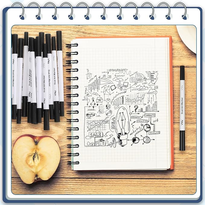 20 Pcs Black Drawing Pens Bulk Dual Brush Fineliners Pens Felt Tip Markers for Art Drawing Sketching