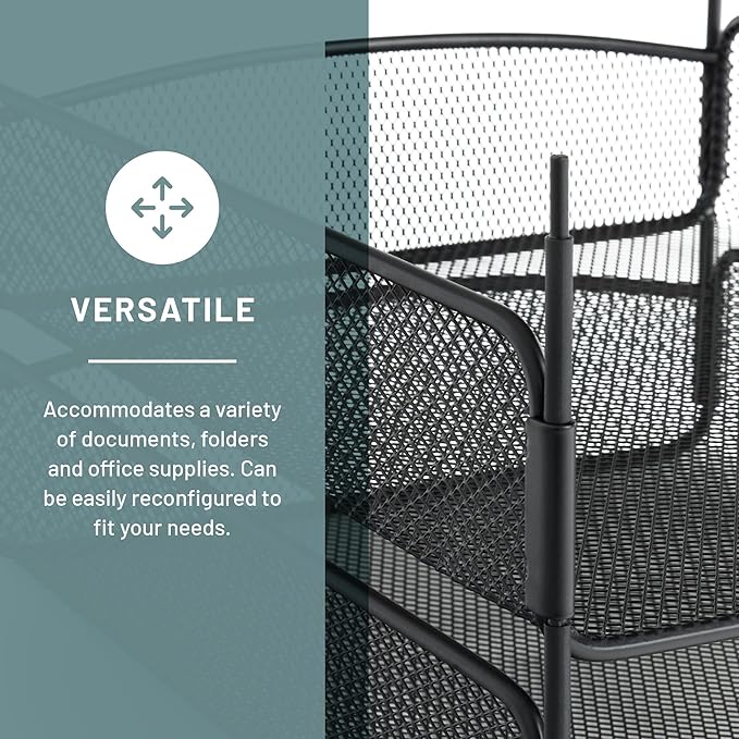 Safco Onyx Desk Organizer, 3 Trays, Office and Classroom Mailbox, Paper and Mail Sorter, Steel Mesh, Black