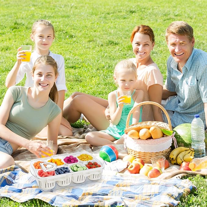 shopwithgreen Divided Serving Tray with Lid, Portable Snack Box Charcuterie Veggie Tray with Lid, Food Storage Organizer with 8 Colandersfor Fruit, Vegetable, Refrigerator, Kitchen, Party, Picnic
