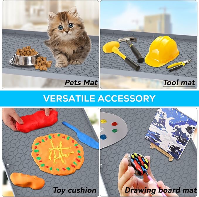 Under Sink Mat, 34"x22" Under Sink Mats for Kitchen, Silicone Waterproof Under Sink Liner, Sink Cabinet Organizer Tray with Drain Hole (Gray, 34 * 22)