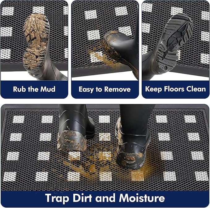 Front Door Mat Indoor/Outside Entrance 35"x24" Waterproof,Rubber Heavy Duty Outdoor Rug for Back Door Dirt Trapping,All Weather Entryway Mat,Black and White