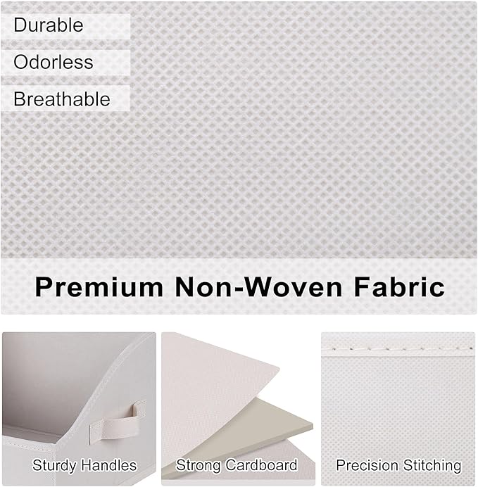 WUIKE 3 Pack Extra Large Closet Storage Bins with Handles, Fabric Trapezoid Storage Binsr for Organizing Clothes, Sheets, Blankets, White & Beige