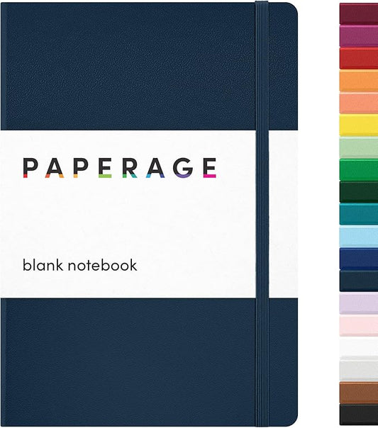 PAPERAGE Blank Journal Notebook, (Navy), 160 Pages, Medium 5.6 in x 8 in - 100 GSM Thick Paper – Hardcover Journaling Notebook for Work, School, Note Taking or Sketching