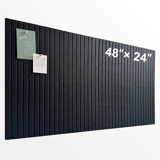 Large Cork Board for Office, 8 Pack Felt Wall Tiles with Slat Wall Paneling, Felt Bulletin Board Pin Board Cork Boards for Walls - Black