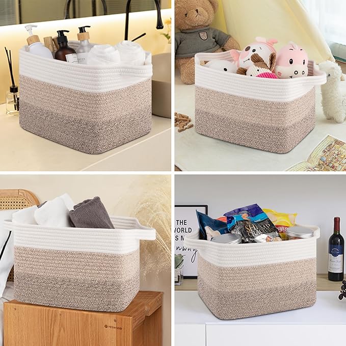 Storage Basket for Organizing, Woven Baskets for Storage, Rectangle Decorative Baskets for Shleves, Closet, Toys, Book, Nursery Organizer Bins - Pack of 3 (Gradient Yellow, 15.75"x11.8"x9.85")