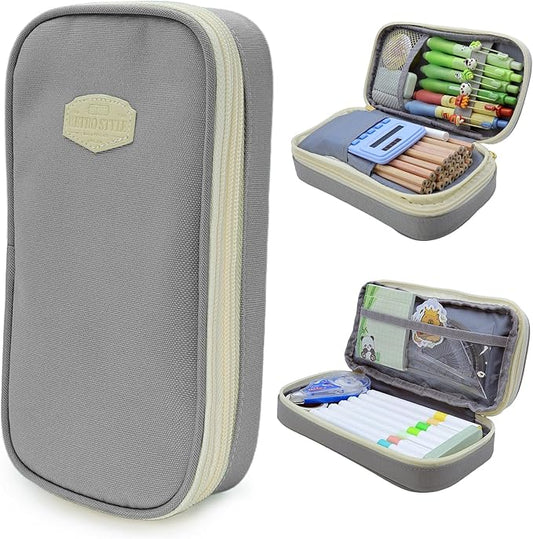 Large Capacity Pencil Case - Durable Zipper Aesthetic Pen Pouch, Big Storage Organizer for School, Office & Travel - Waterproof & Multi-Use (Gray)