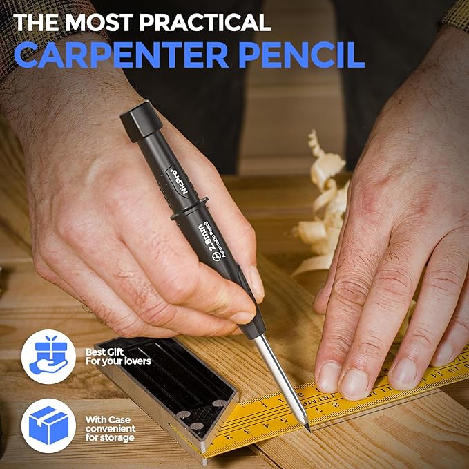 Nicpro 5 Pack CP3000 Carpenter Pencil with Sharpener, Mechanical Pencils Set with 59 Refills, Heavy Duty Construction Pencil, Carpenter Tools for Architect Marking (Red, Black, Orange, Green, Blue)