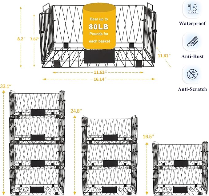 4 PACKS XXL Kitchen Organization and Storage Pantry Baskets, Fruit & Vegetable Basket for Kitchen Cabinet, Stackable Wire Baskets for Snack Chips Onion Potato Cans