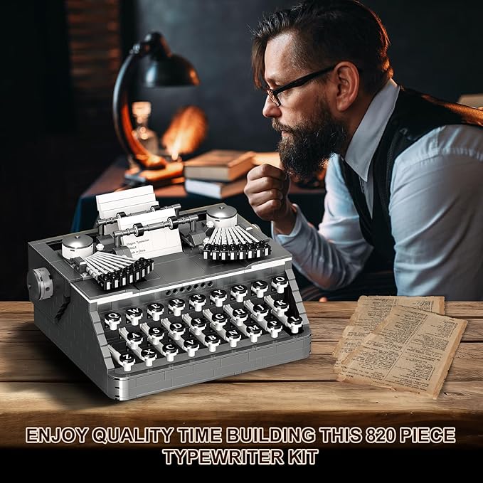 XIU Ideas Retro Typewriter Building Blocks Set,Typewriter Mini Building Blocks Set for Adult,STEM Vintage Building Blocks Kit for Kid 6+(1136pcs),Collectible Typewriter Display Model Black
