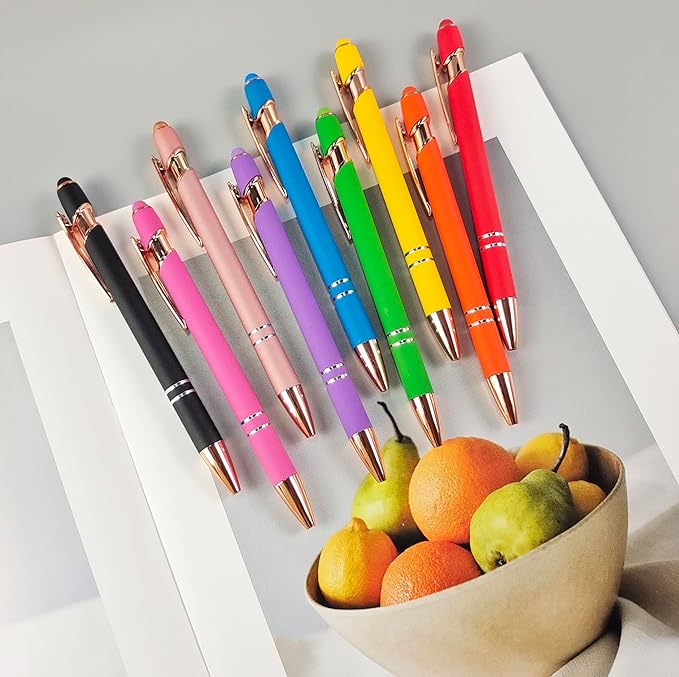 Aozora 18 Pack Ballpoint Pens Smooth Writing 2-in-1 Stylus Retractable Ballpoint Pen with Stylus tip Office Decor Metal Stylus Pen for Touch Screens 1.0mm Black Ink (9 Pens with 9 Refills)