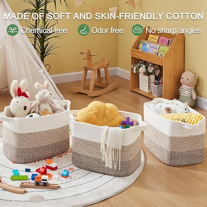 Storage Basket for Organizing, Woven Baskets for Storage, Rectangle Decorative Baskets for Shleves, Closet, Toys, Book, Nursery Organizer Bins - Pack of 3 (Gradient Yellow, 15.75"x11.8"x9.85")