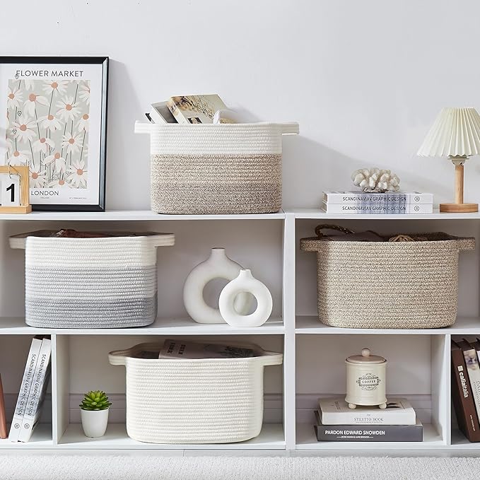 Storage Basket for Organizing, Woven Baskets for Storage, Rectangle Decorative Baskets for Shleves, Closet, Toys, Books, Nursery Organizer Bins - Pack of 3 (Brown, 13"x9.85"x8.7")