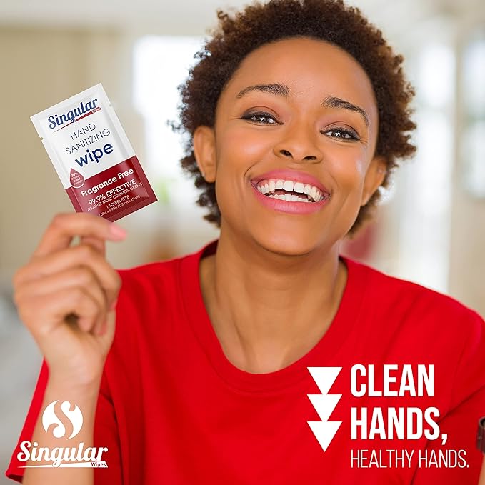 Hand Sanitizing Wipes Travel Size by Singular Wipes –30ct Individually Wrapped | Fragrance-Free, Moisturizing, 70% Isopropyl Alcohol Wipes | Travel, Home, Office, Daily Use | Made in USA