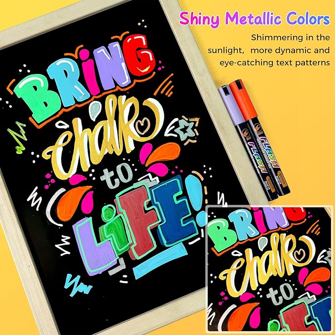 SFAIH 24 Vibrant Chalk Markers for Blackboard [1s Wet Wipe] - No Residue, 4.5-6mm Liquid Chalk Markers for School Sign Board, Calendar, Car Window, Glass, Non-Toxic, Zero Dust, With Highlighter Marker