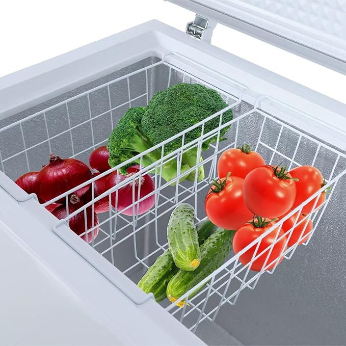 Chest Freezer Baskets 15.5 Inch, Chest Freezer Organizer Bins Metal Wire Storage Baskets with Hanging Handles for Deep Freezer, Set of 2