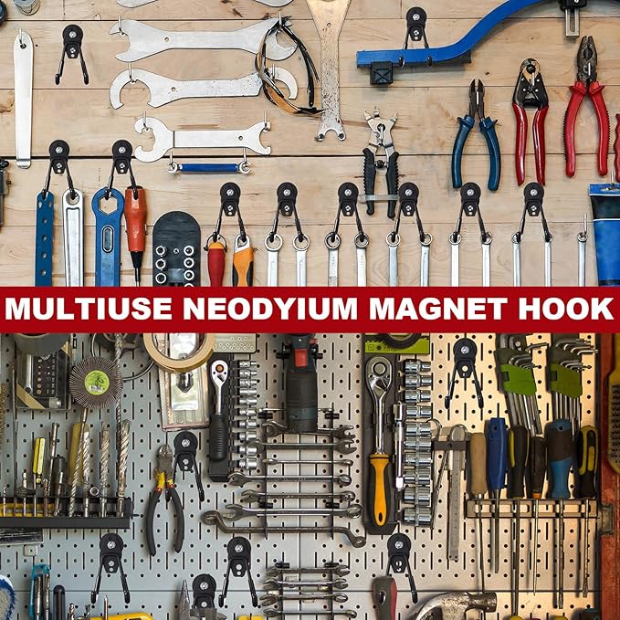 Landhoow Large Magnetic Hooks Heavy Duty Garage Magnet Hooks Strong Storage Utility Magnetic Hangers with Anti Slip Rubber Coating for Indoor and Outdoor Hanging(Black,18 Pcs)