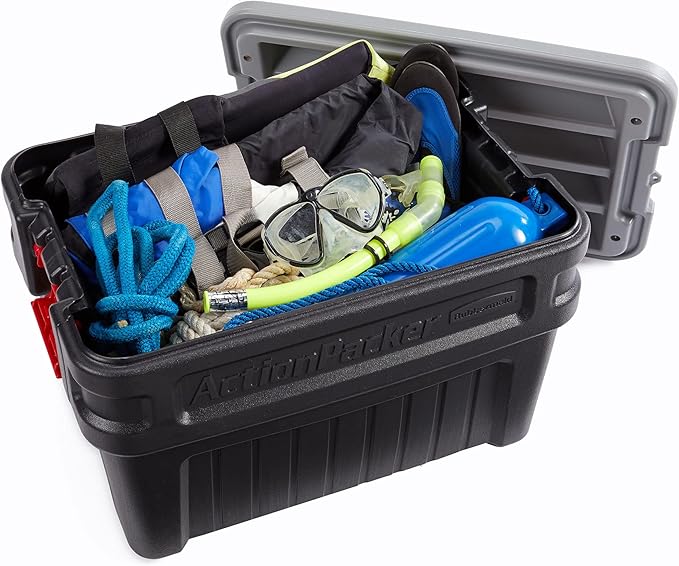Rubbermaid ActionPacker️ 24 Gal Lockable Storage Box Pack of 2, Outdoor, Industrial, Rugged, Grey and Black