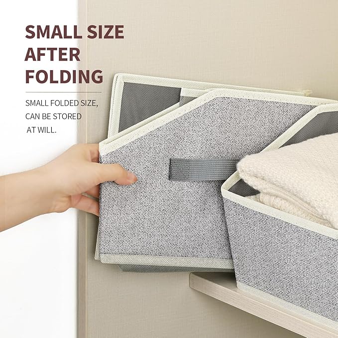 Trapezoid Closet Shelf Organizer - Large Baskets for Organizing, Storage Baskets for Shelves, Cubbies Storage Bins for Clothes, Books, Blankets, 4 Pack, Light Gray