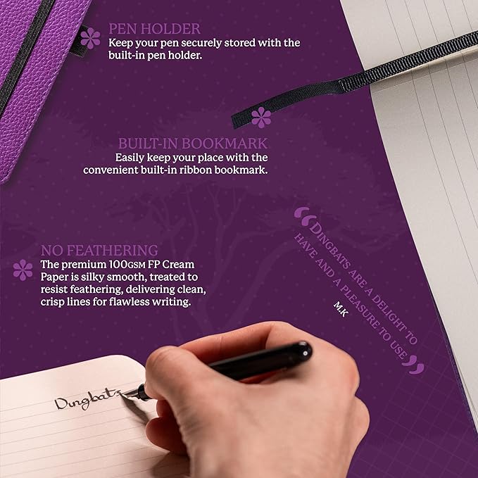 Dingbats* Wildlife Grid Writing Journal Notebook A5 - Vegan Leather Hardcover - Ideal for Work, Travel - Pocket, Elastic Closure, & Bookmark