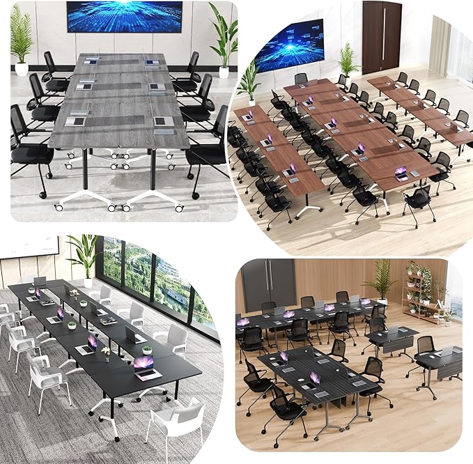 Conference Room Table, Folding Conference Tables,Thicken Grey Tabletop,Flip Top Wooden Seminar Meeting Room Table for Conference Room Offices (8, BlackWoodGrain, 61.0“)