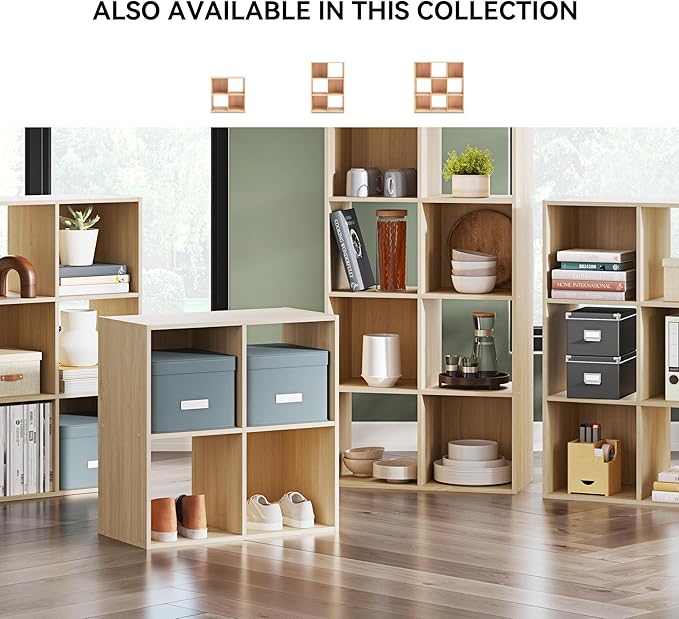Signature Design by Ashley Piperton Contemporary 4-Tier Floor Standing 8 Cube Organizer, Wood, Works with 10.5" W x 10.5" D x 11" H Storage Bin (Sold Separately), Light Brown