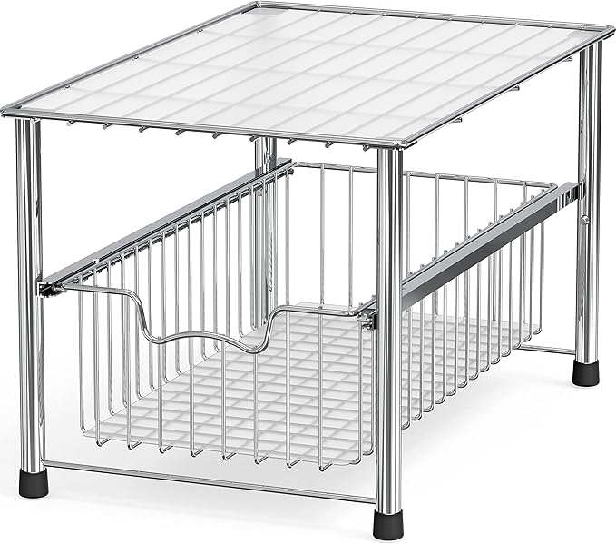Simple Houseware Chrome Metal Stackable Storage Rack, 16.75 in L x 10.8 in W x 10.25 in H