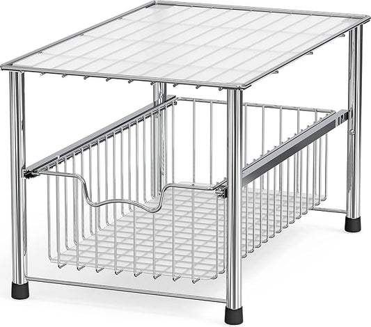 Simple Houseware Chrome Metal Stackable Storage Rack, 16.75 in L x 10.8 in W x 10.25 in H