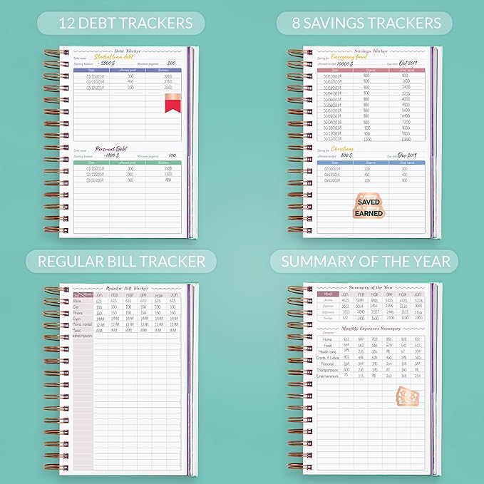 GoGirl Budget Planner & Monthly Bill Organizer – Monthly Financial Book with Pockets. Expense Tracker Notebook Journal, Compact (Mint Green)