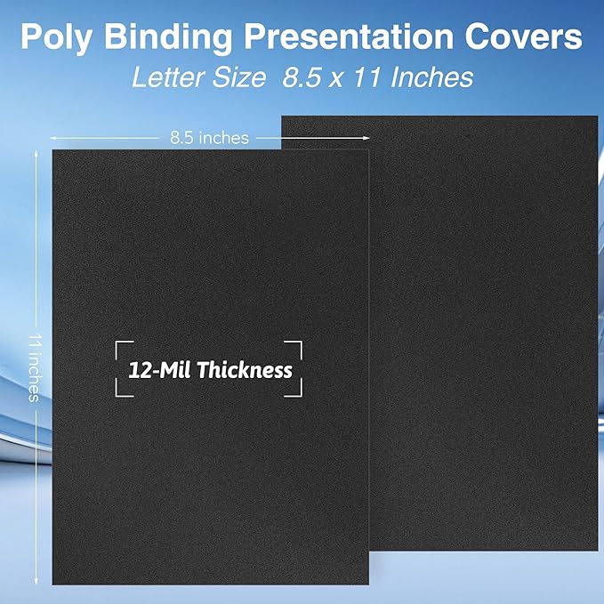 Ndsox 100 Pack 12 Mil Binding Presentation Covers Sand-Textured Polycover Report Covers for Letter Size Document Binding, Business Proposals, 8-1/2 x 11 Inches, Un-Punched, Square Corners, Black