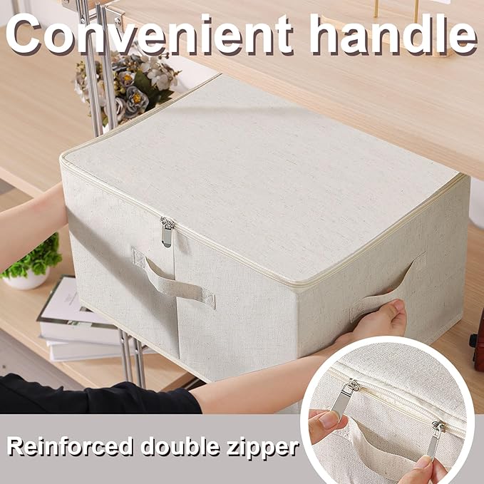 Underbed Storage Cube, Closet Organizer with Lid, Foldable Home Container Bags for Organizing Clothes, Shoes, Blankets, Pillows, 15.7x11.8x7.8Inches, Beige, 2 Pack