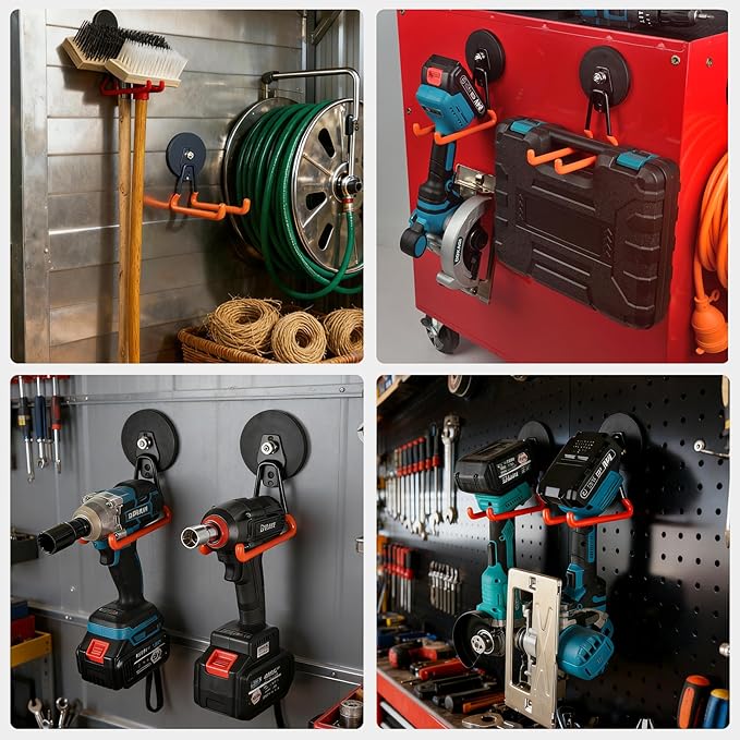 MUTUACTOR New Updated Super Strong Magnetic Hooks,40lbs Anti-Scratch Large Garage Hooks for Hanging,2-Pack Magnetic Hooks Heavy Duty for Organizing Heavy Impact Drivers Trailer Cord Garden Tool Box