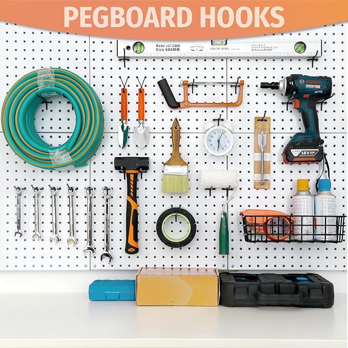 HUHOLE Pegboard Hooks 6 Inch 50PC, Black Peg Board Hooks, Fit 1/4" or 1/8" Pegboard, Ideal Peg Board Organizer Accessories for Garage Tool Organization, Wall Storage (Black, 6 Inch)