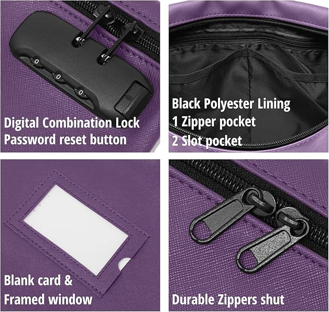 Notary Bag with Lock | 14x11 inch | Purple | Zipper Notary Supplies Bag | Locking Notary Bag for Notary Kit, Stamp, Embosser, Ink Pad, and Valuables | Locking Document Bag | Journal Carrying Case