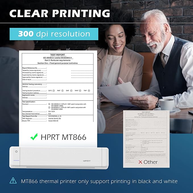 HPRT Portable Printer Wireless Bluetooth Connection MT866 Thermal Inkless Mobile Support 8.5'' X 11'' US Letter, Compatible with iPhone Android MacBook Windows Laptops (Upgraded Version), white