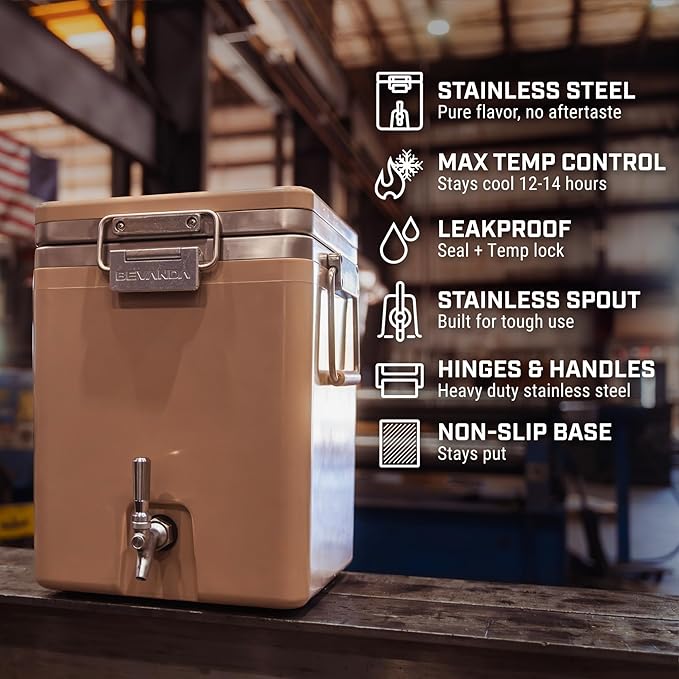 Bevanda - Sperse 5 Gallon Drink Dispenser - Large Insulated Stainless Steel Water and Beverage Dispenser - Ideal for Parties, Camping Trips, and Outdoor Events - Leakproof, Durable, Portable (White)