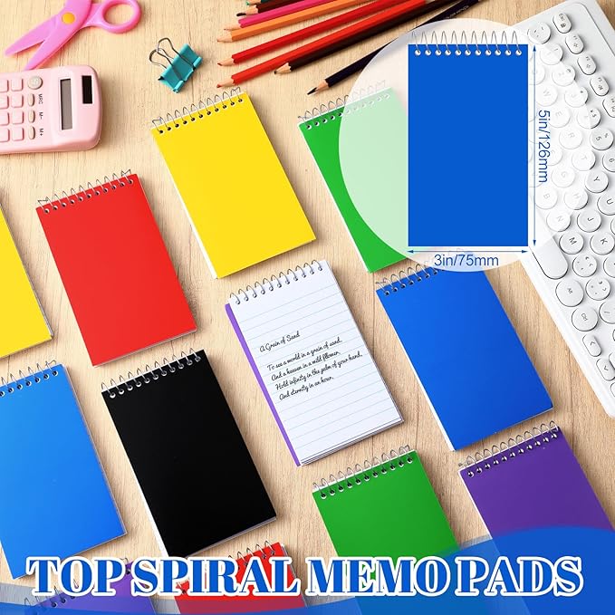 24 Pcs Small Pocket Notebooks 3 x 5 Inch Mini Memo Spiral Notepads Top Bound College Ruled Lined Note Pads for Back School Office Journaling Noting, 75 Sheets/Pad (Fresh Color)