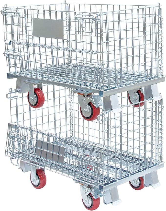 Collapsible Wire Storage Basket with Wheels, 32"x20"x24", Heavy-Duty Foldable Metal Bin for Home, Garage & Laundry Room, 1500 lbs Capacity